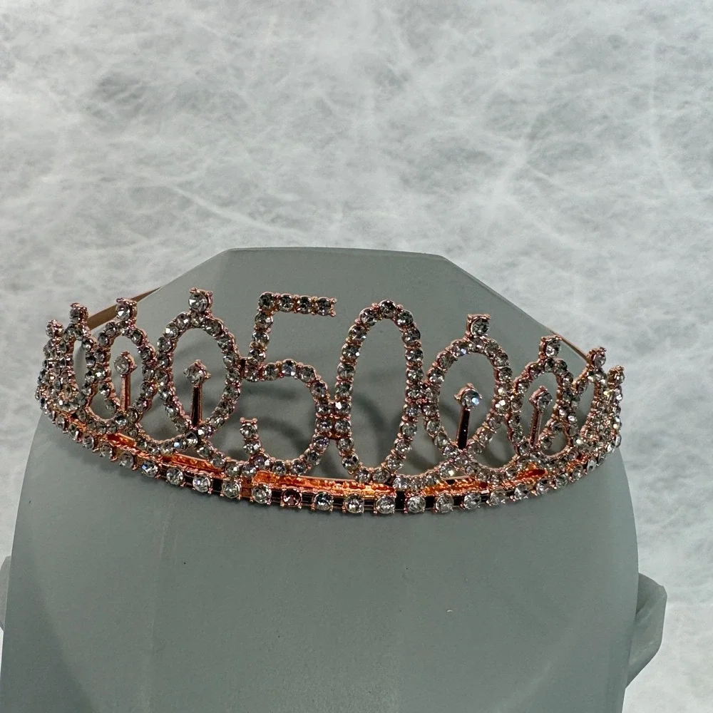 Rose Gold 50th Birthday Tiara Rhinestone 50 Birthday Crown Party Accessory